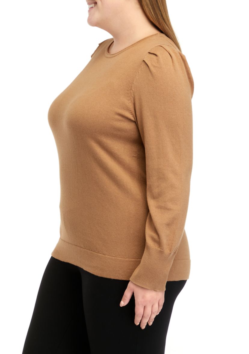 Plus Size Crew Neck Sweater with Puff Sleeves