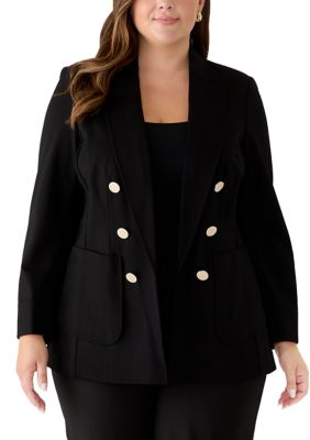 Anne Klein Women's Plus Size Compression Faux Double Breasted Patch Blazer