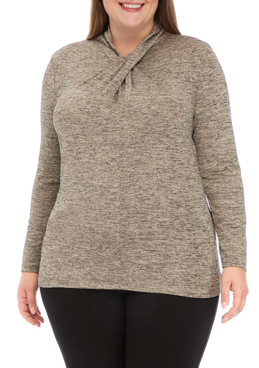 Plus Size Long Sleeve Novelty High Twist Neck Top