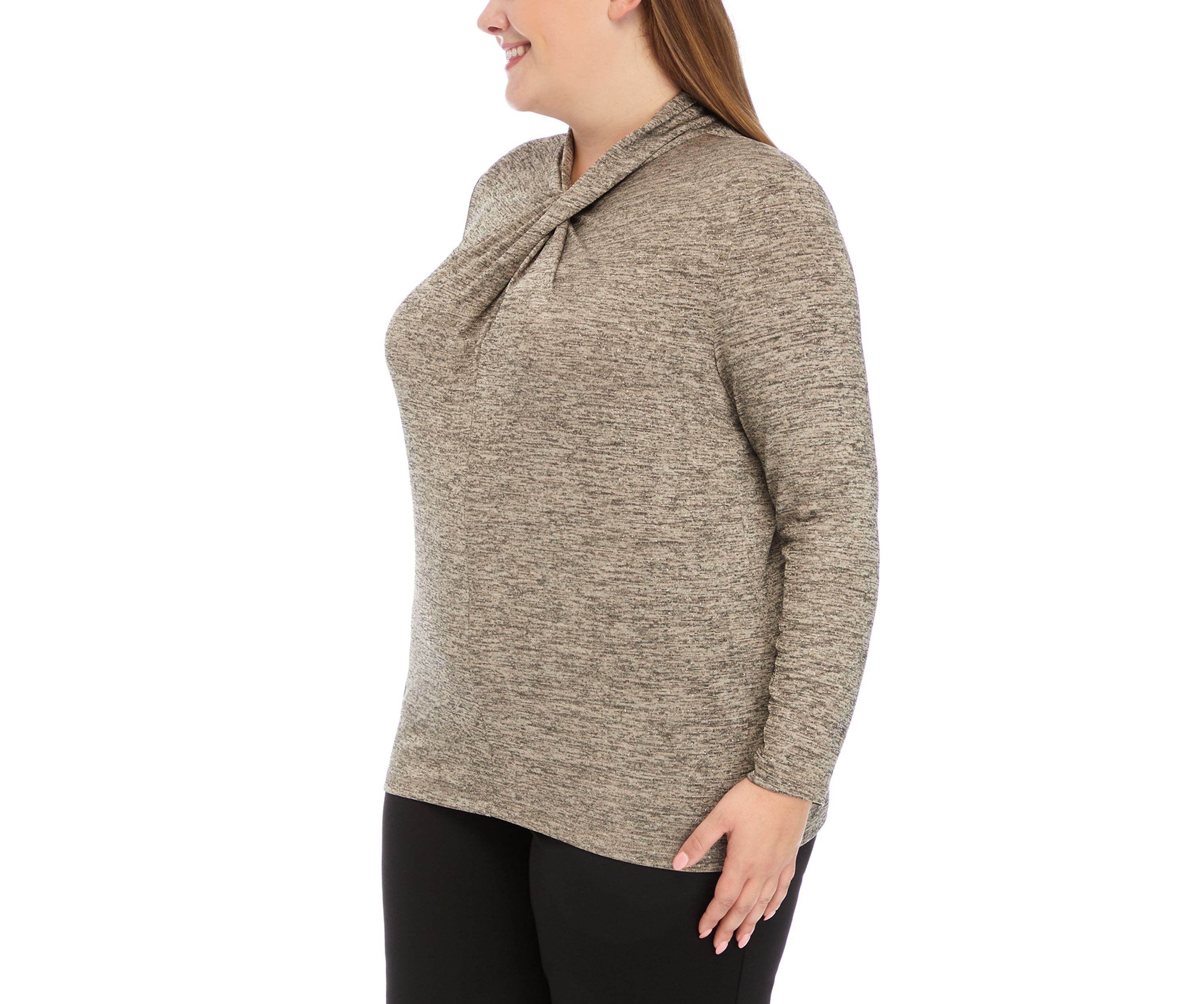Plus Size Long Sleeve Novelty High Twist Neck Top