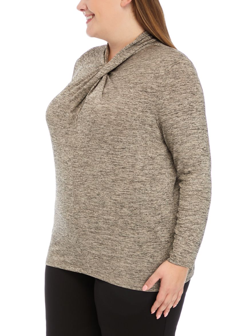 Plus Size Long Sleeve Novelty High Twist Neck Top