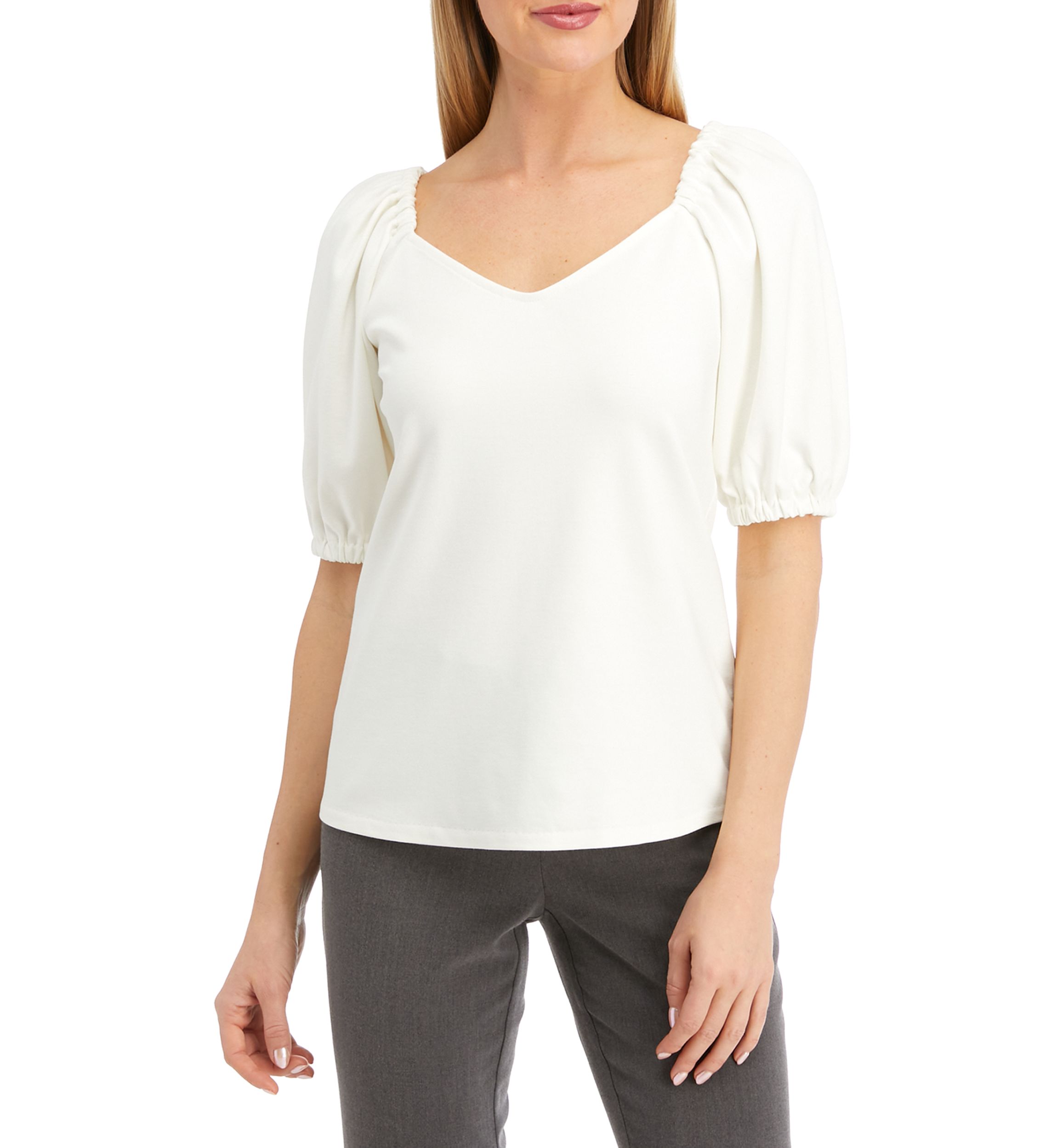 Womens NYC Compression Puff Sleeve Sweetheart Top