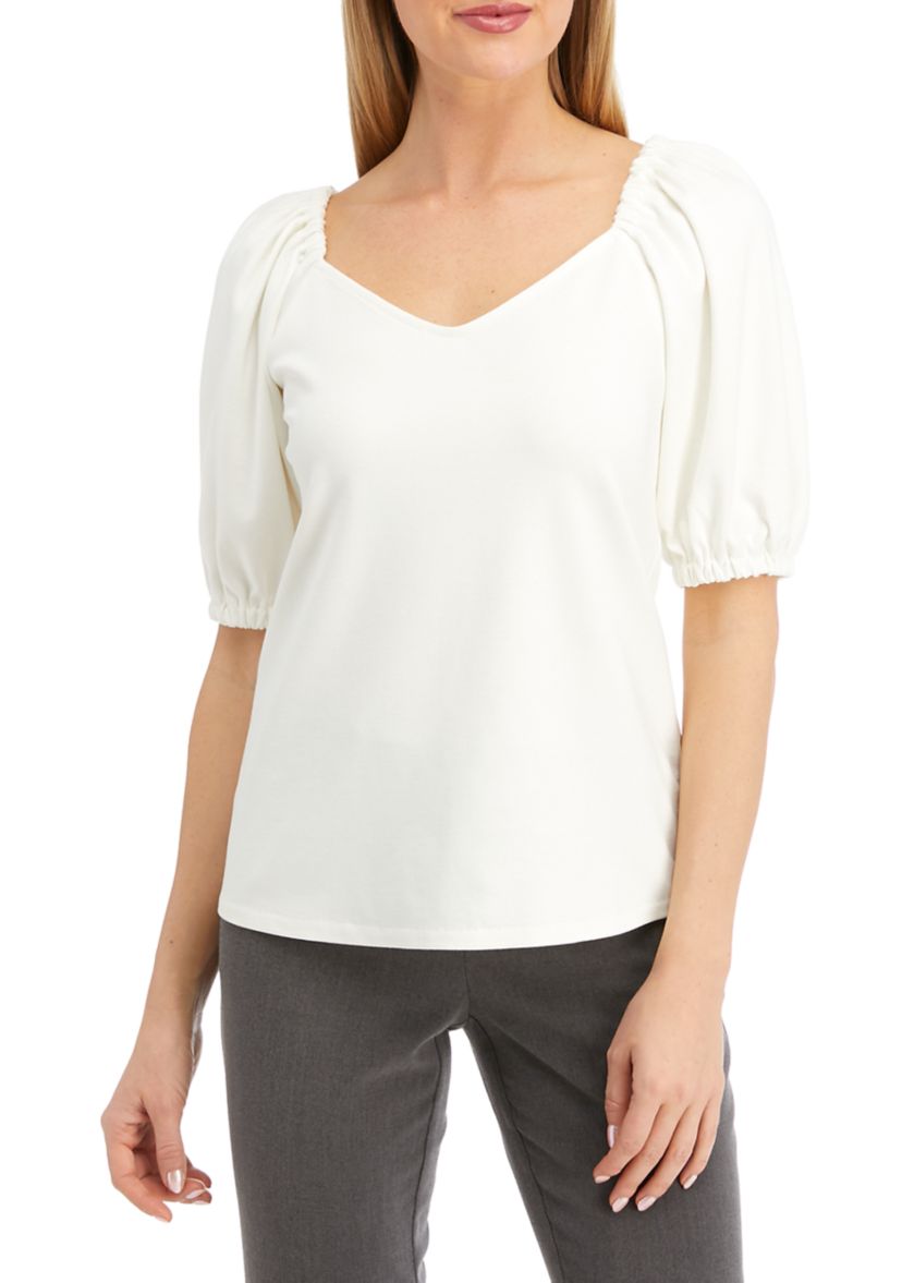 Womens NYC Compression Puff Sleeve Sweetheart Top