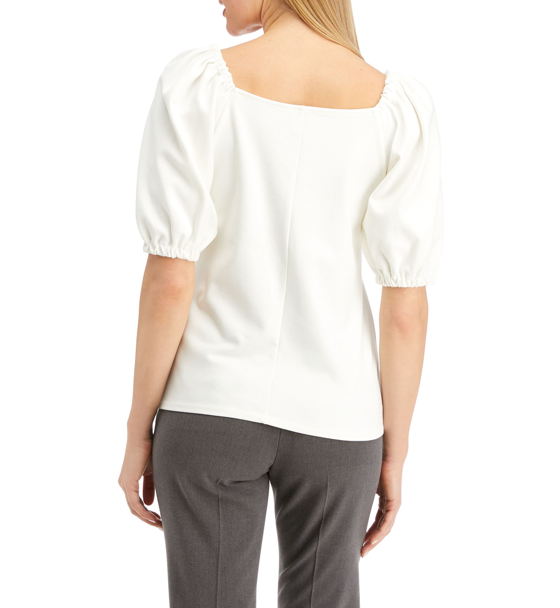 Womens NYC Compression Puff Sleeve Sweetheart Top