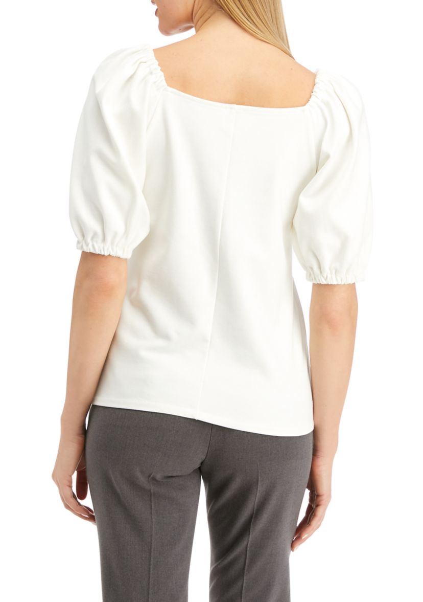 Womens NYC Compression Puff Sleeve Sweetheart Top