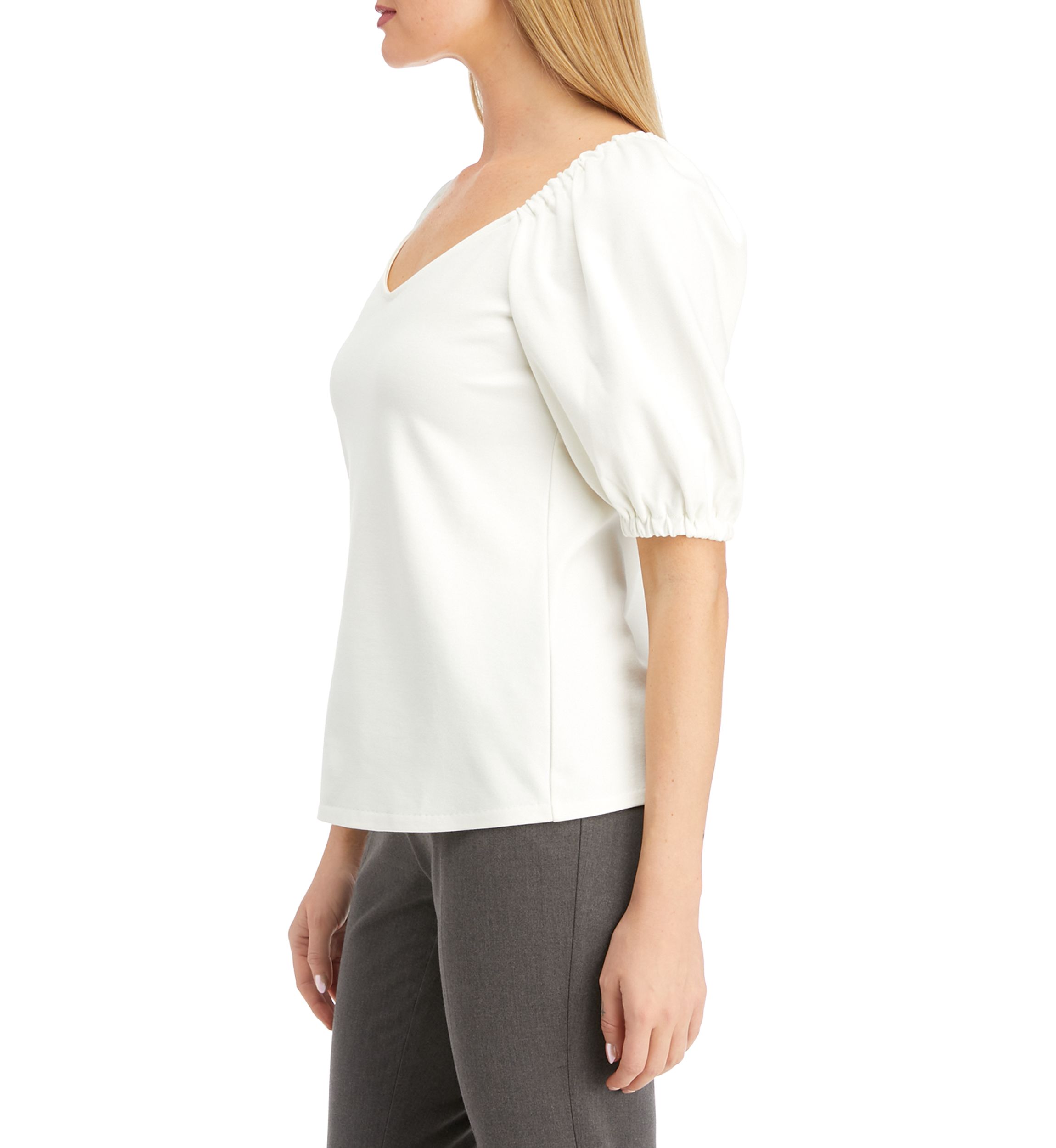 Womens NYC Compression Puff Sleeve Sweetheart Top