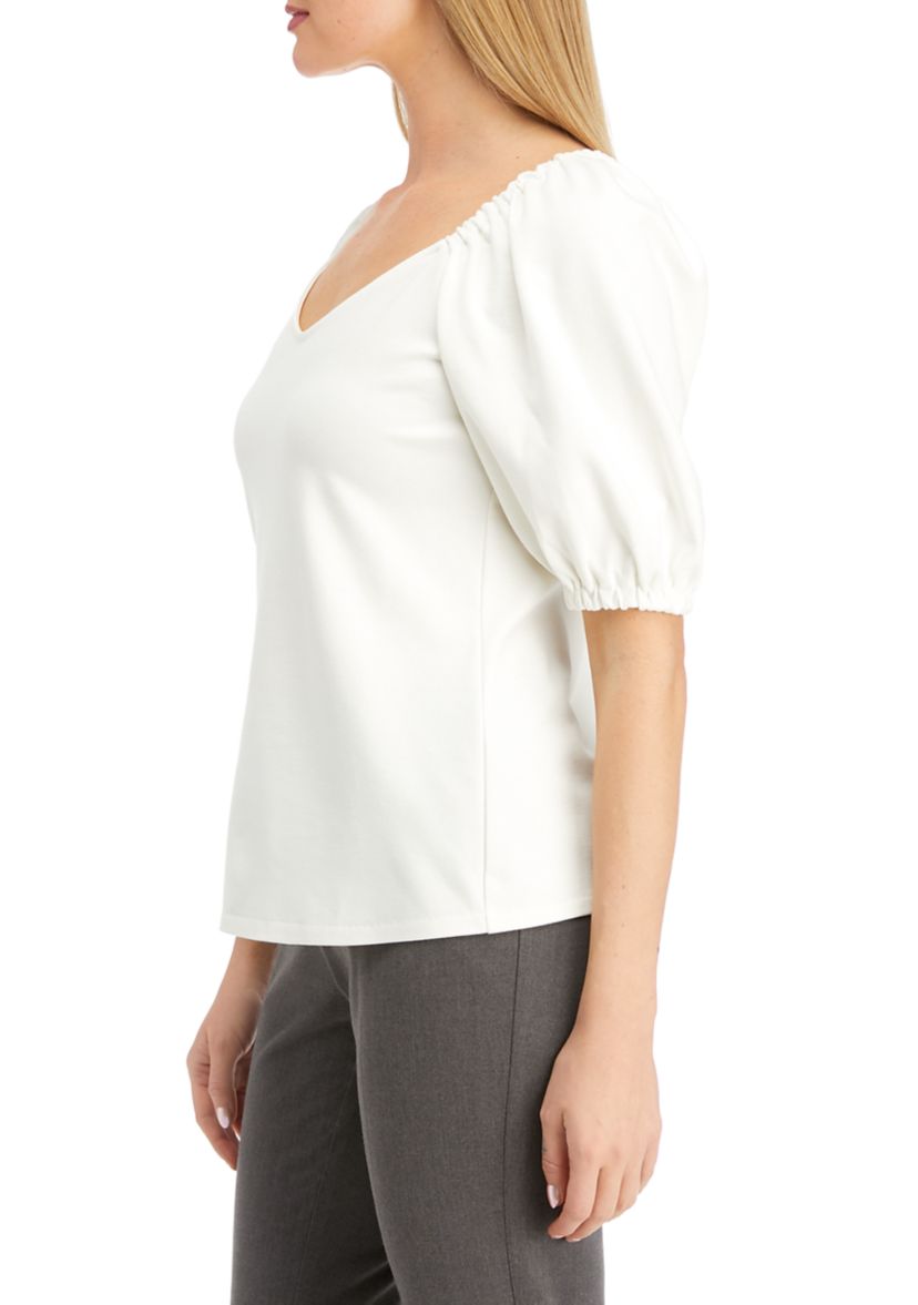 Womens NYC Compression Puff Sleeve Sweetheart Top