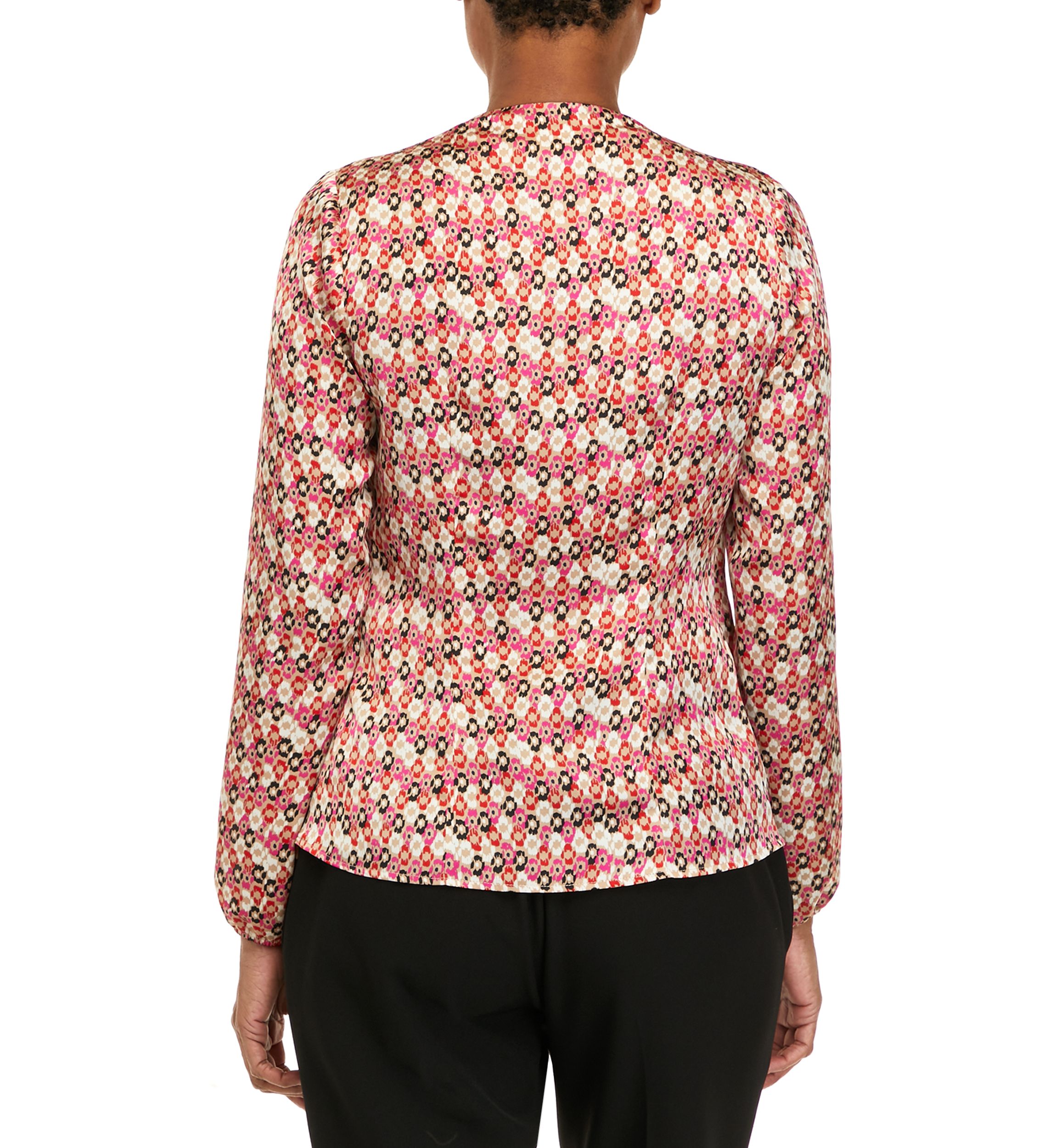 Long Sleeve Faux Wrap Draped Blouse