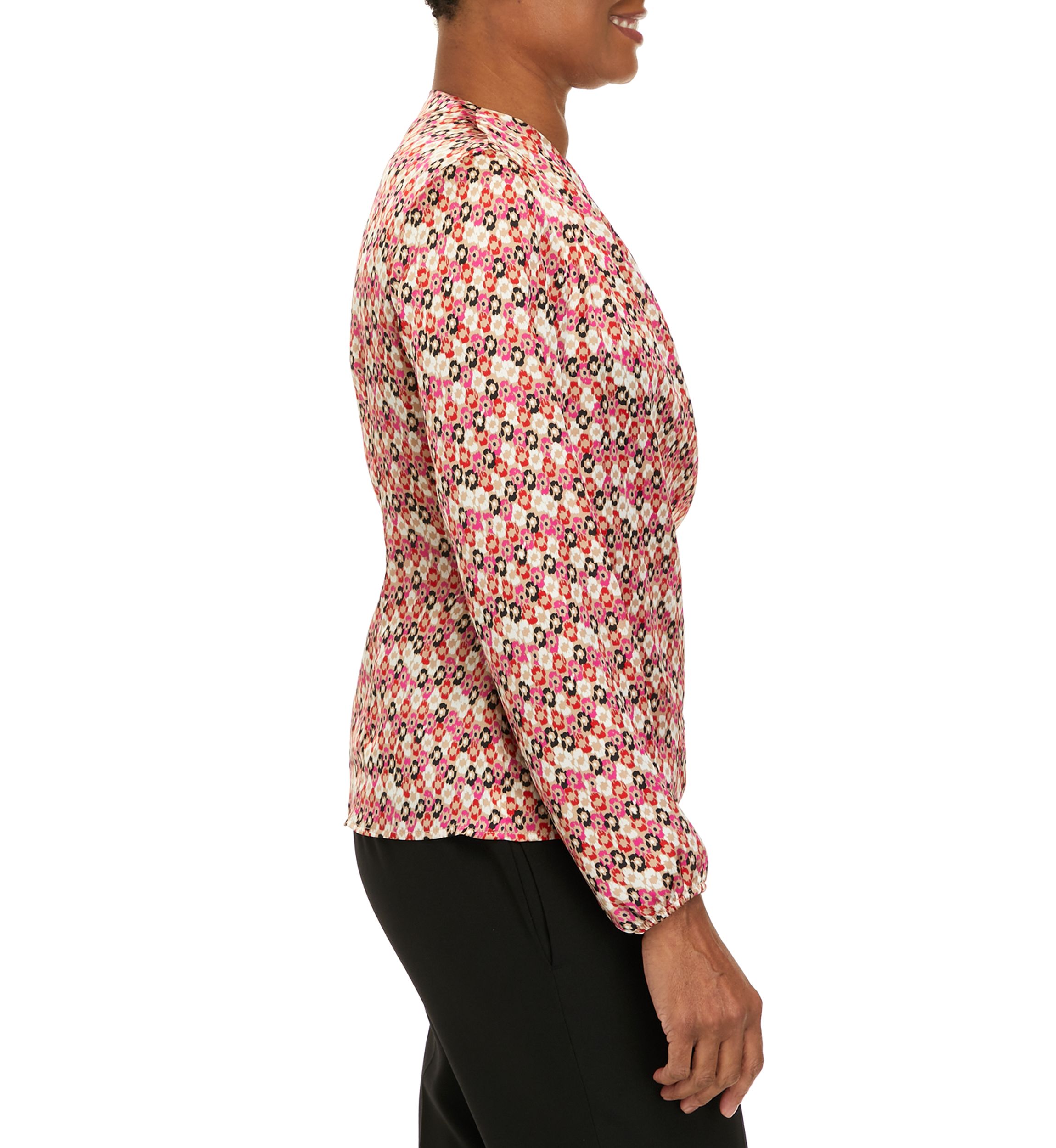 Long Sleeve Faux Wrap Draped Blouse