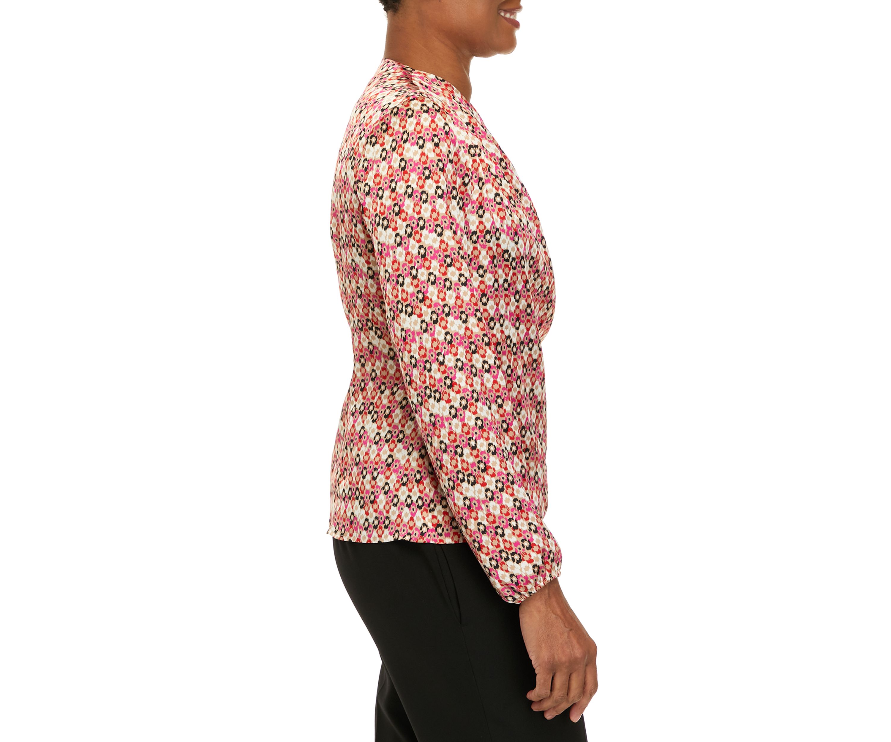 Long Sleeve Faux Wrap Draped Blouse