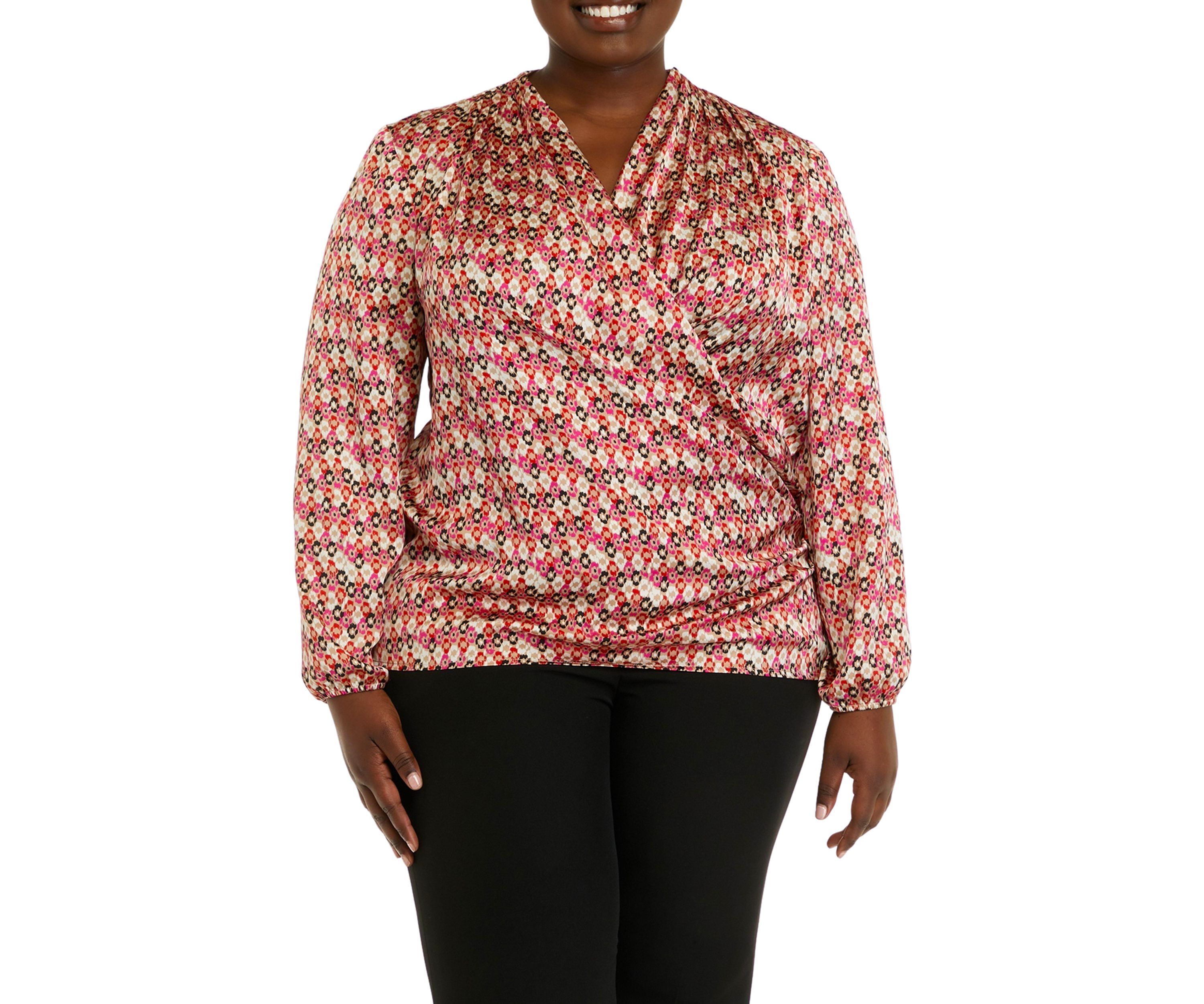 Plus Size Faux Wrap Draped Blouse