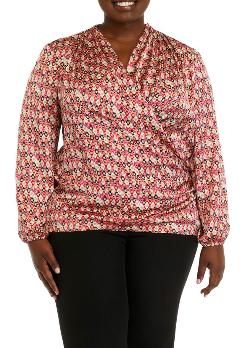 Plus Size Faux Wrap Draped Blouse