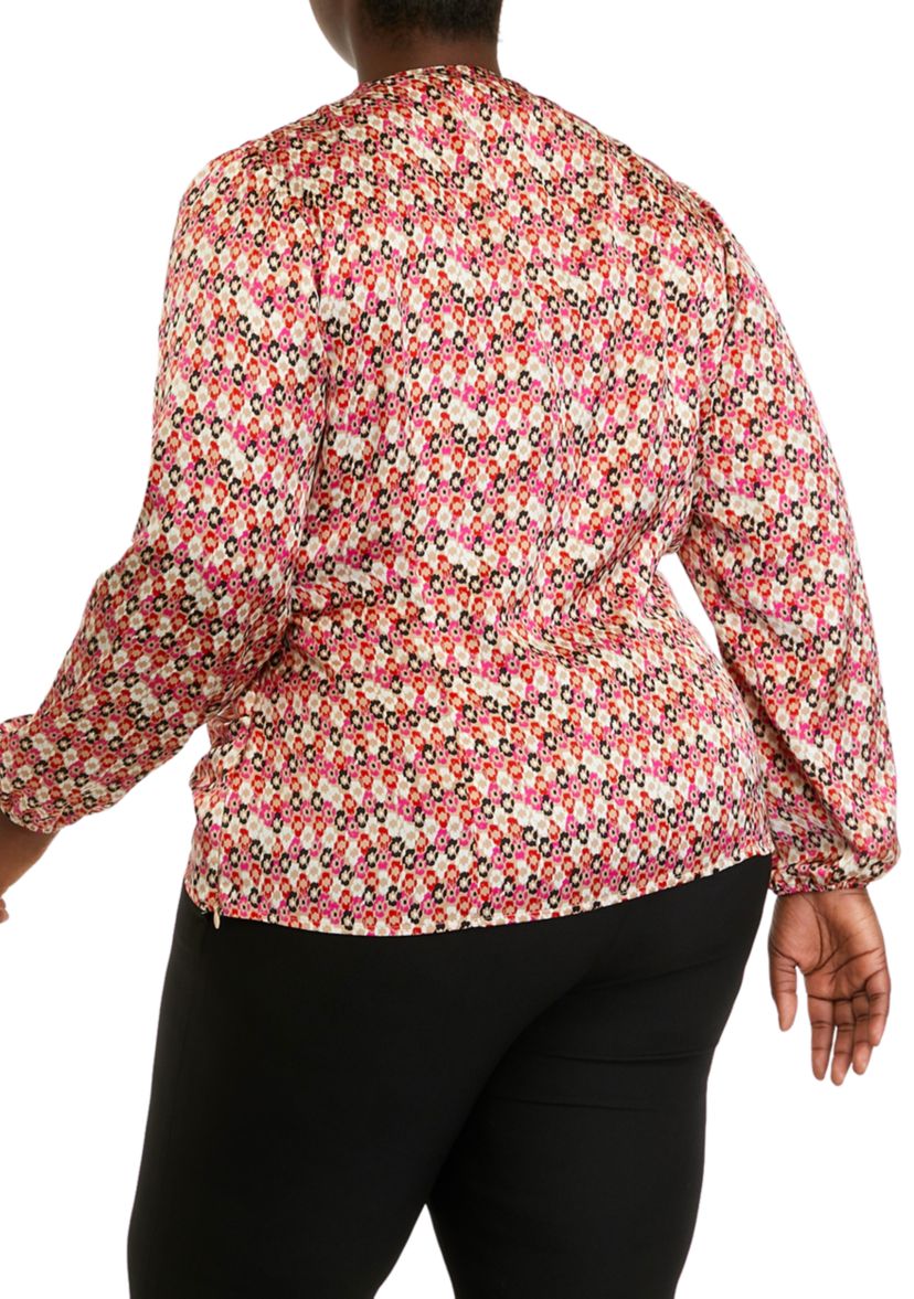 Plus Size Faux Wrap Draped Blouse