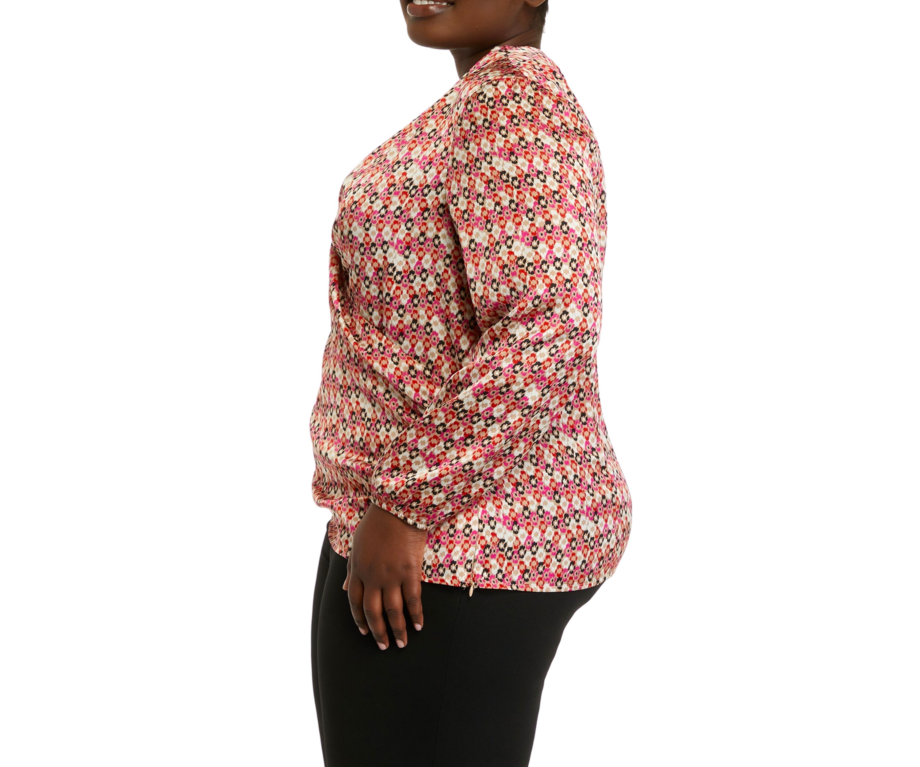 Plus Size Faux Wrap Draped Blouse