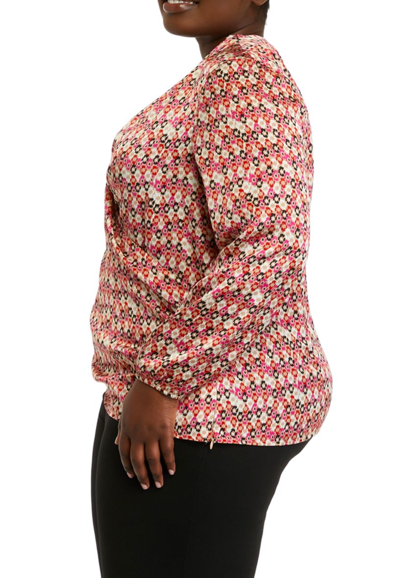 Plus Size Faux Wrap Draped Blouse