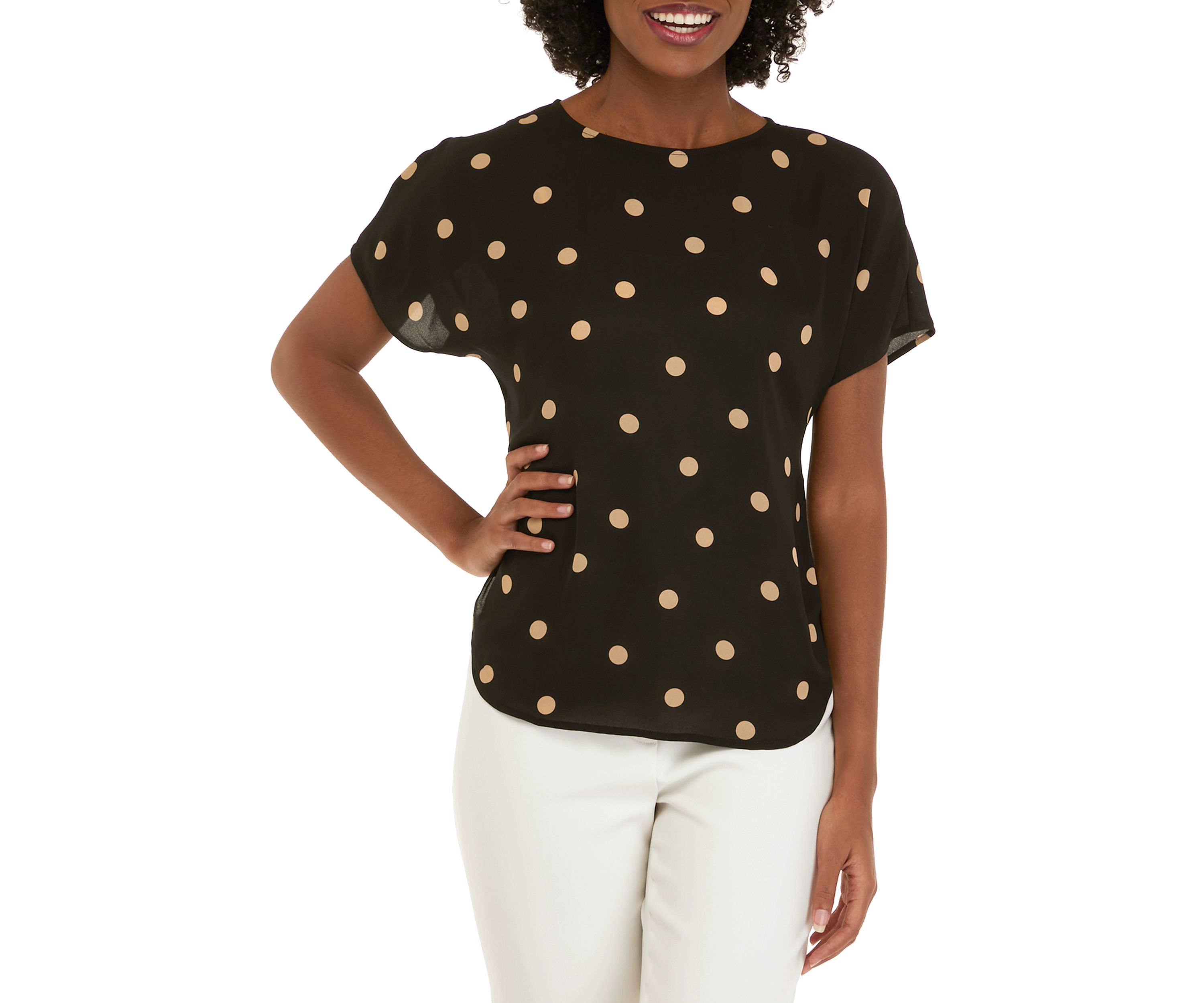 Womens Large Dot Printed Boat Neck Blouse 