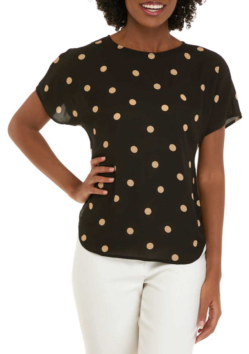 Womens Large Dot Printed Boat Neck Blouse 