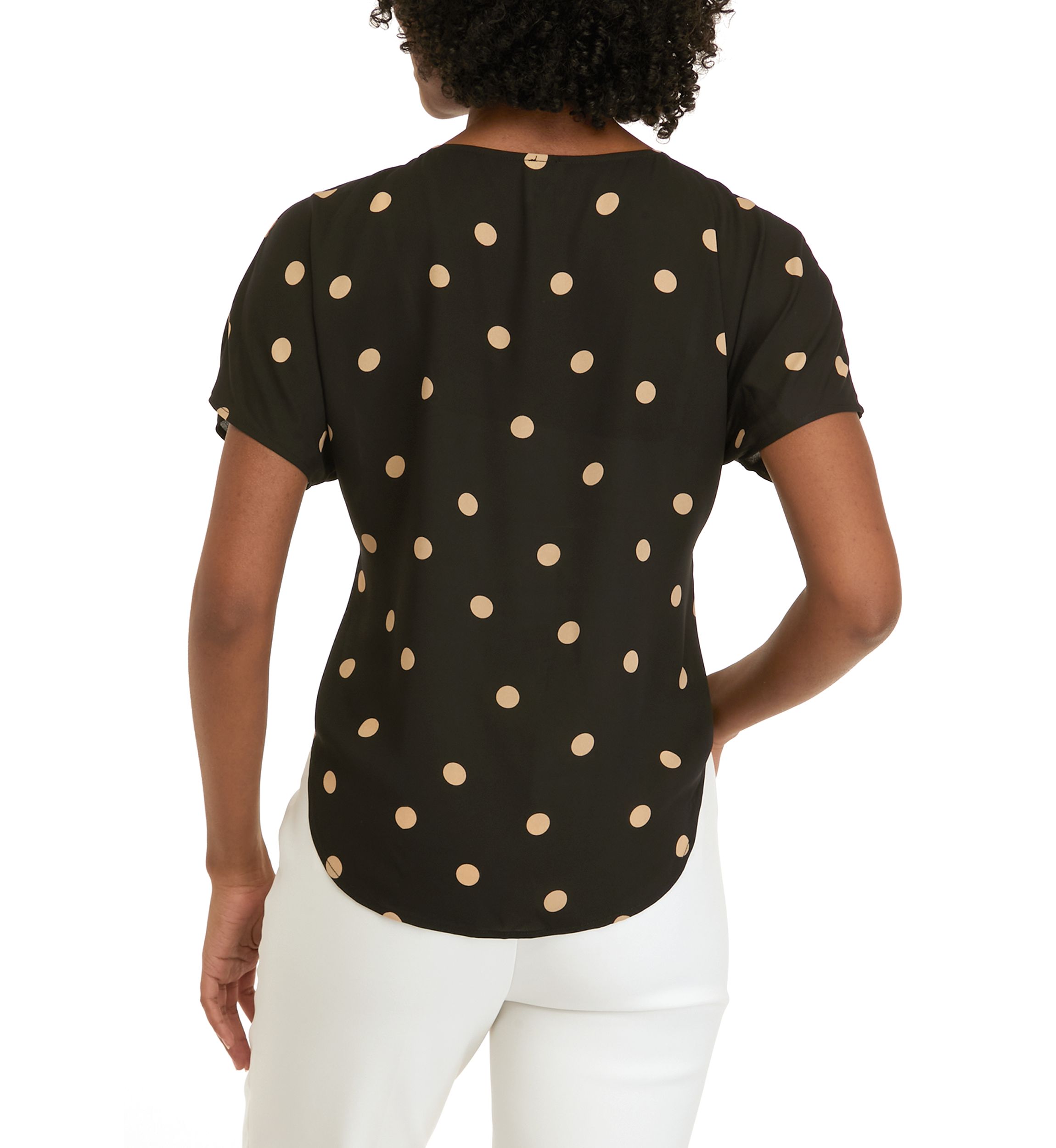 Womens Large Dot Printed Boat Neck Blouse 