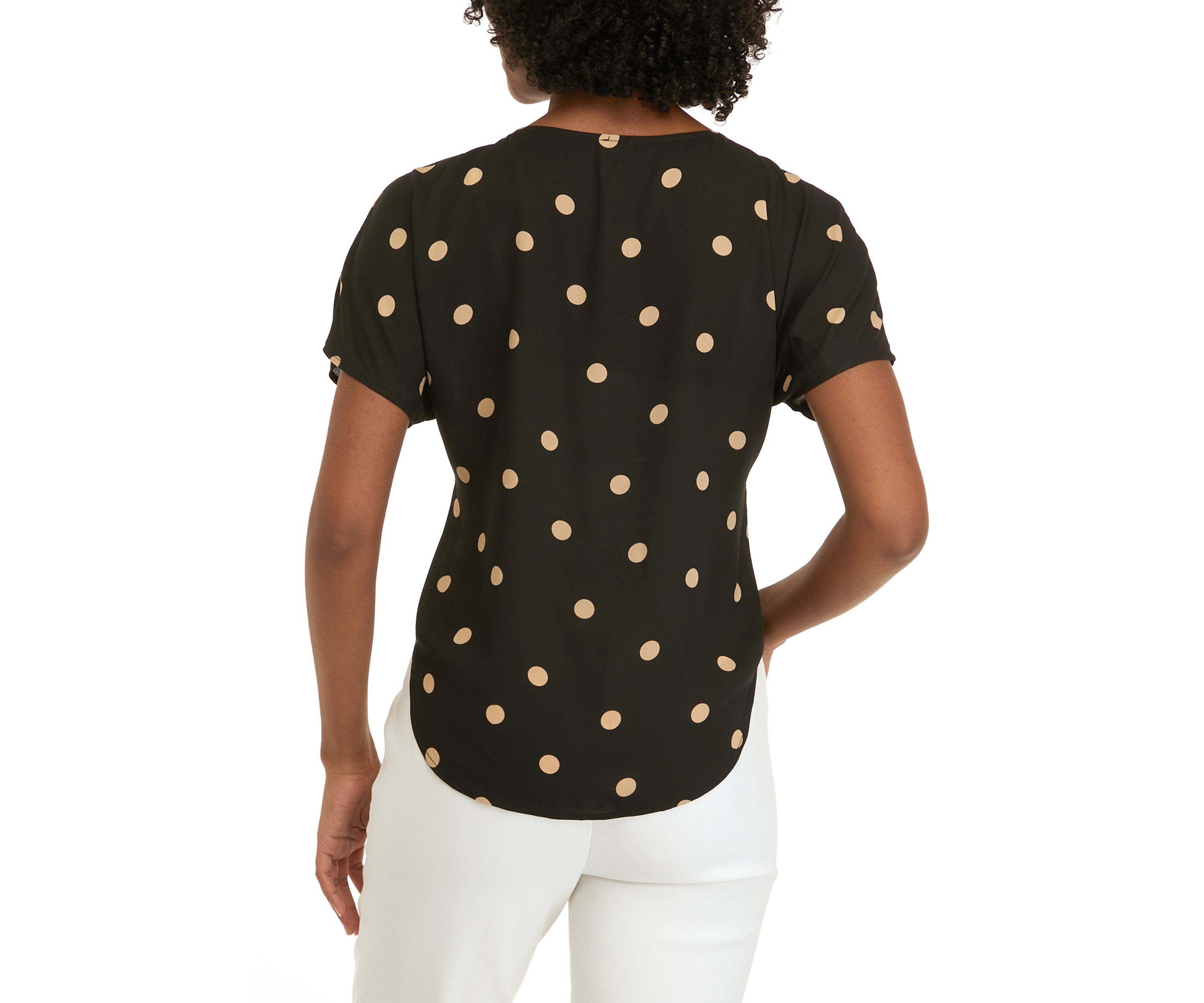 Womens Large Dot Printed Boat Neck Blouse 