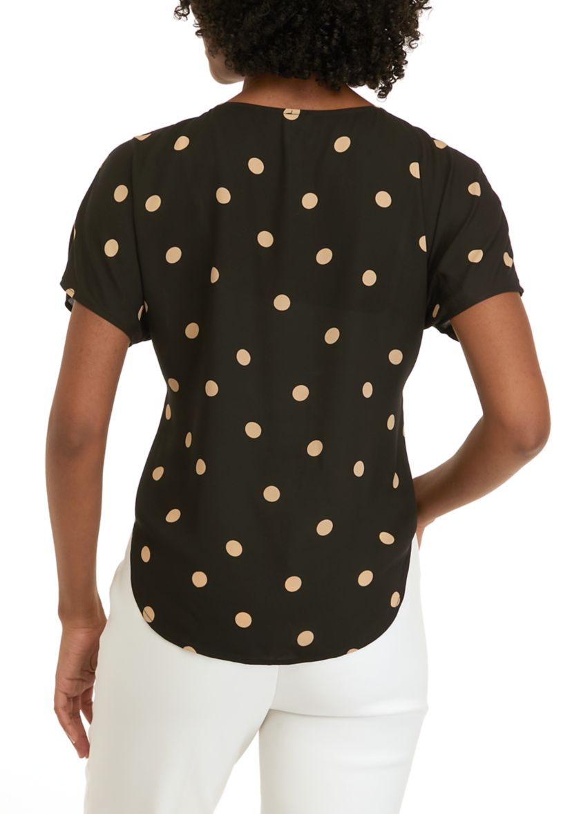 Womens Large Dot Printed Boat Neck Blouse 