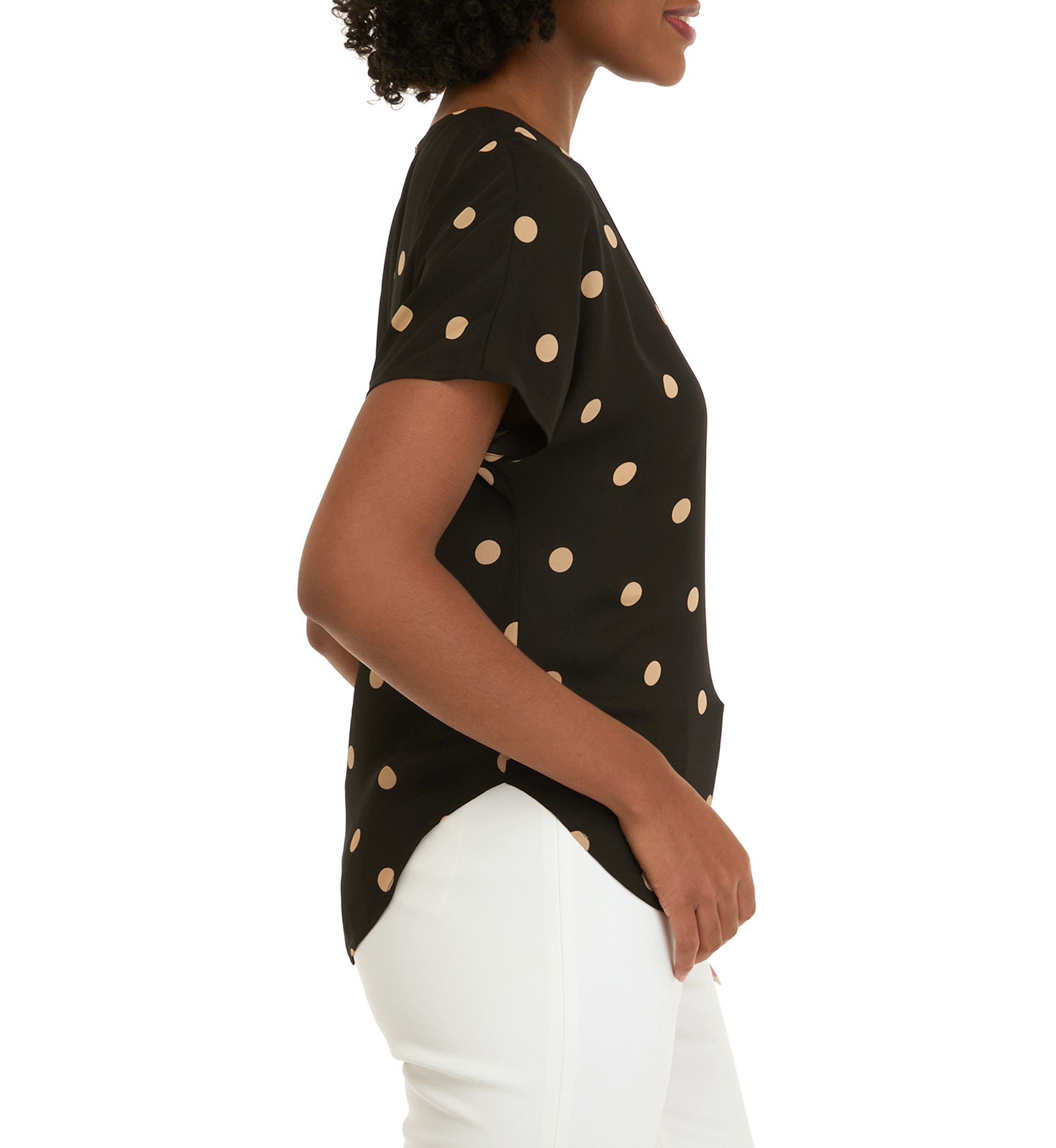 Womens Large Dot Printed Boat Neck Blouse 