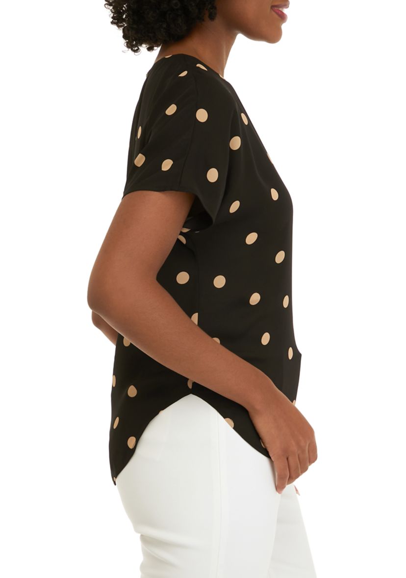Womens Large Dot Printed Boat Neck Blouse 