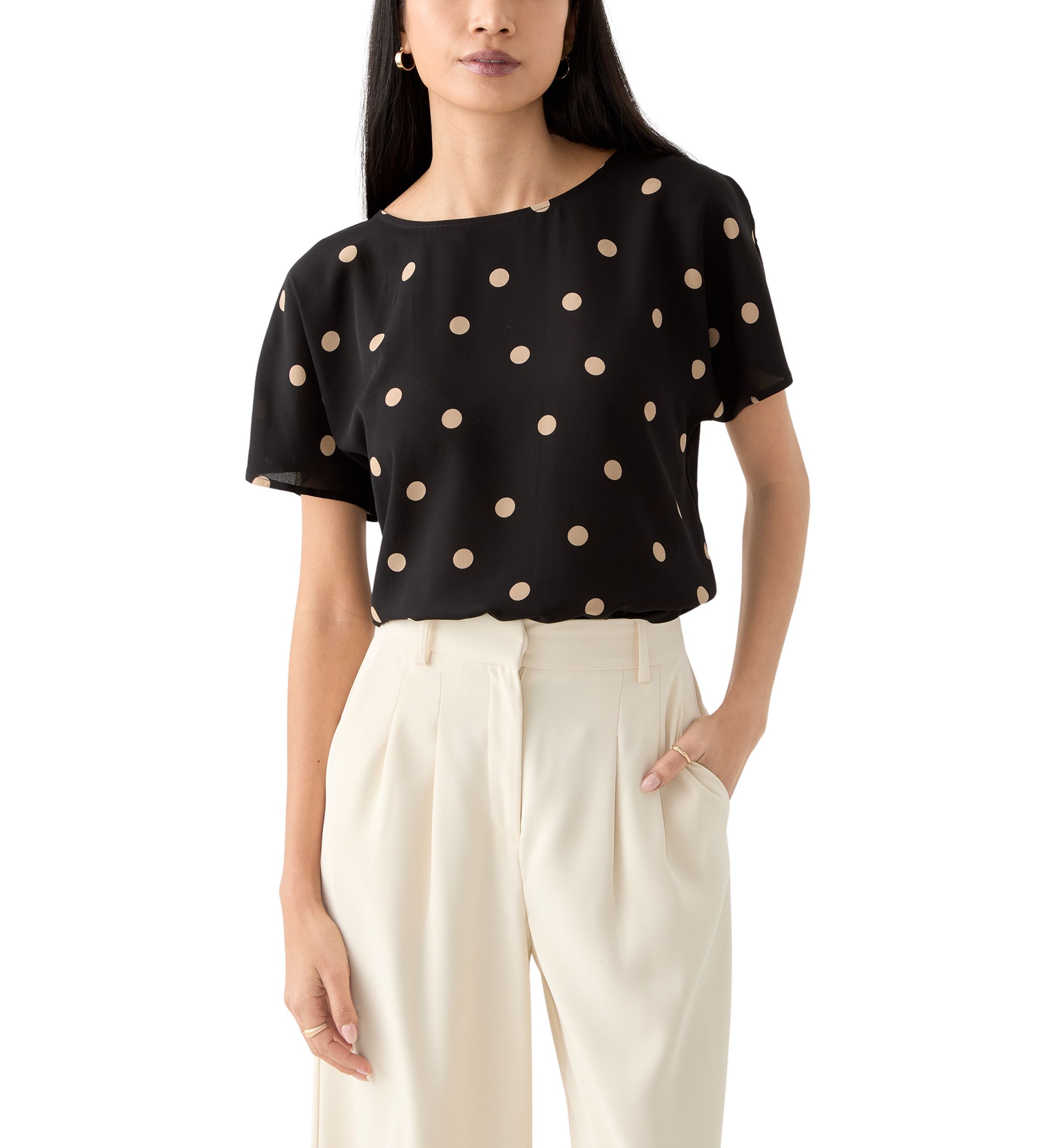 Petite Short Sleeve Boat Neck Blouse