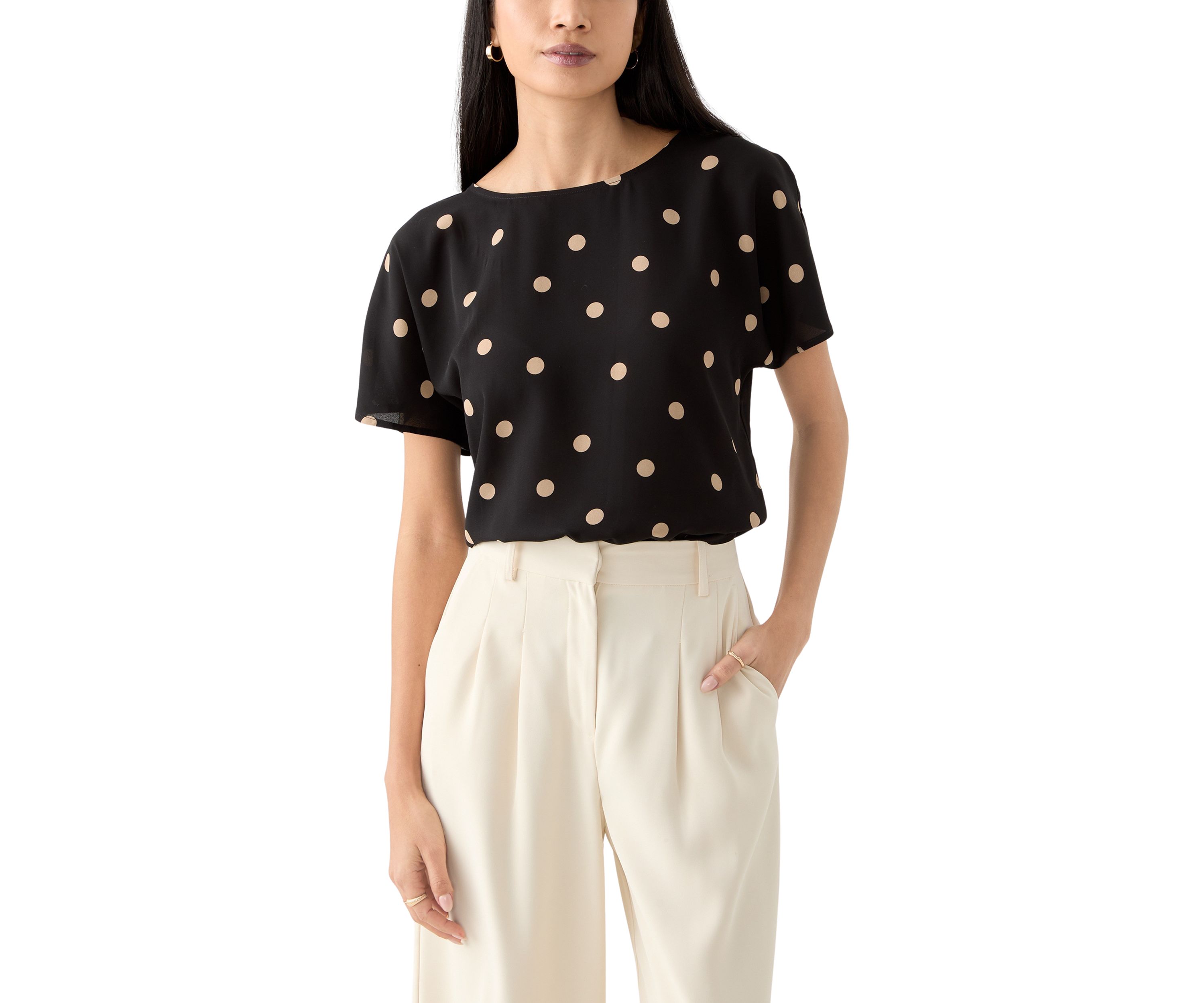 Petite Short Sleeve Boat Neck Blouse