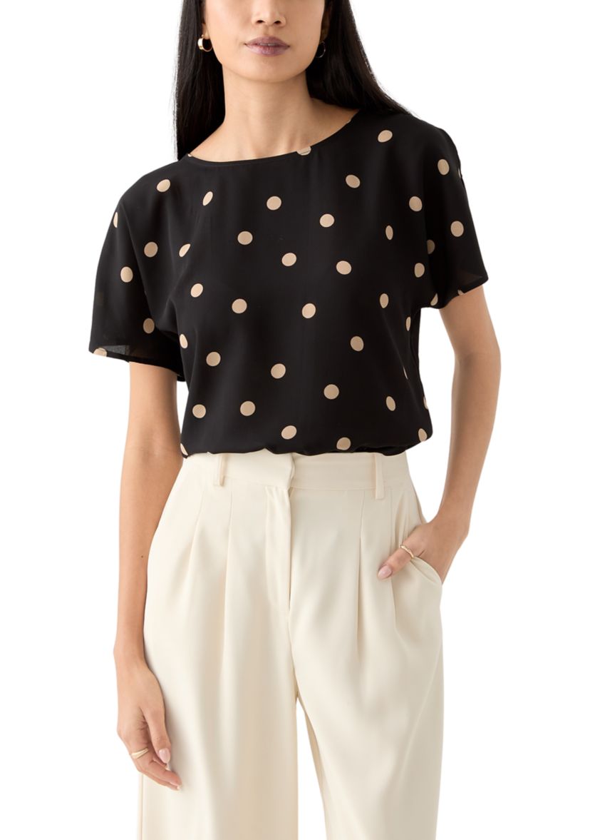 Petite Short Sleeve Boat Neck Blouse