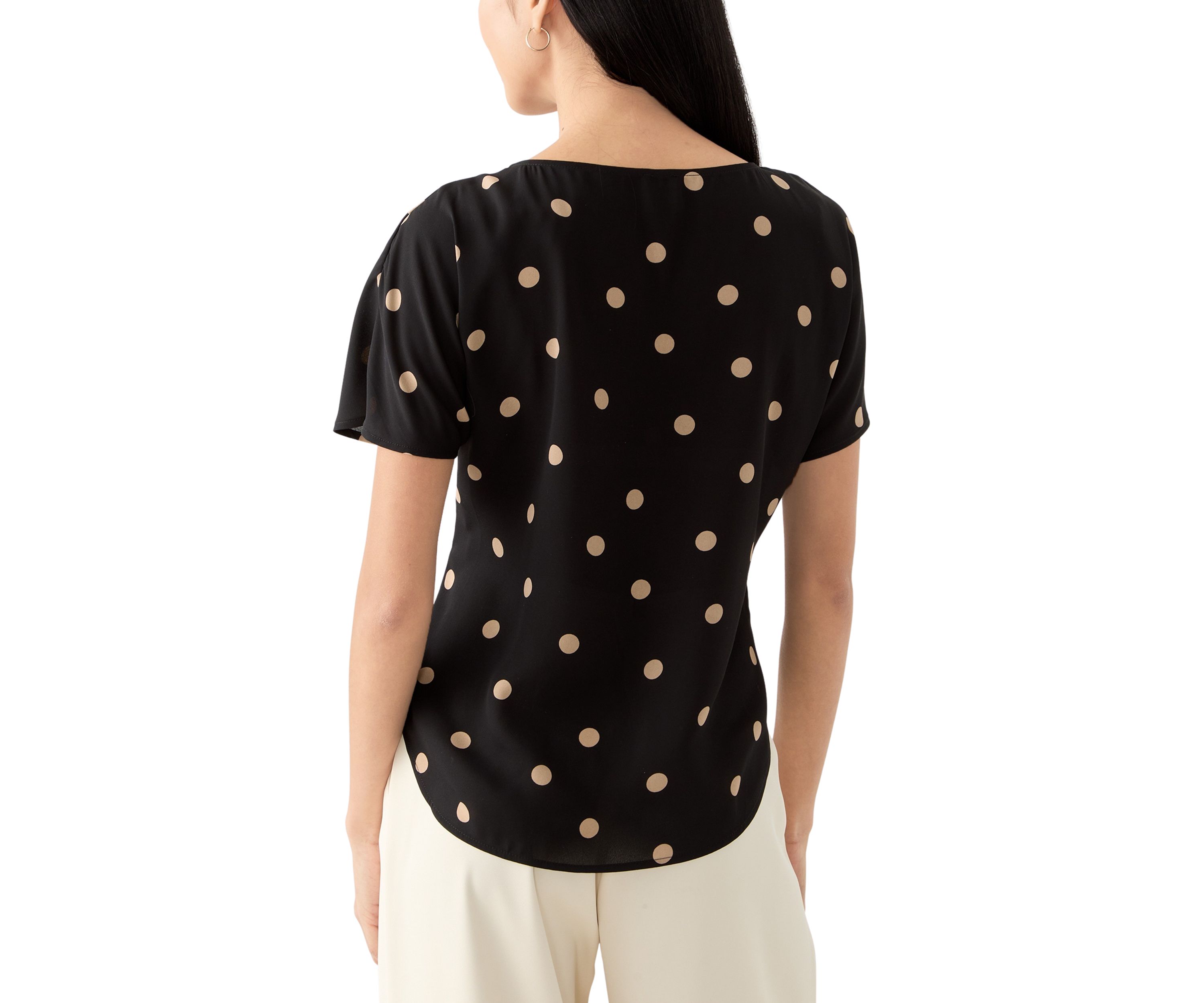 Petite Short Sleeve Boat Neck Blouse