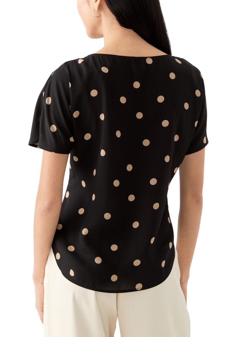 Petite Short Sleeve Boat Neck Blouse