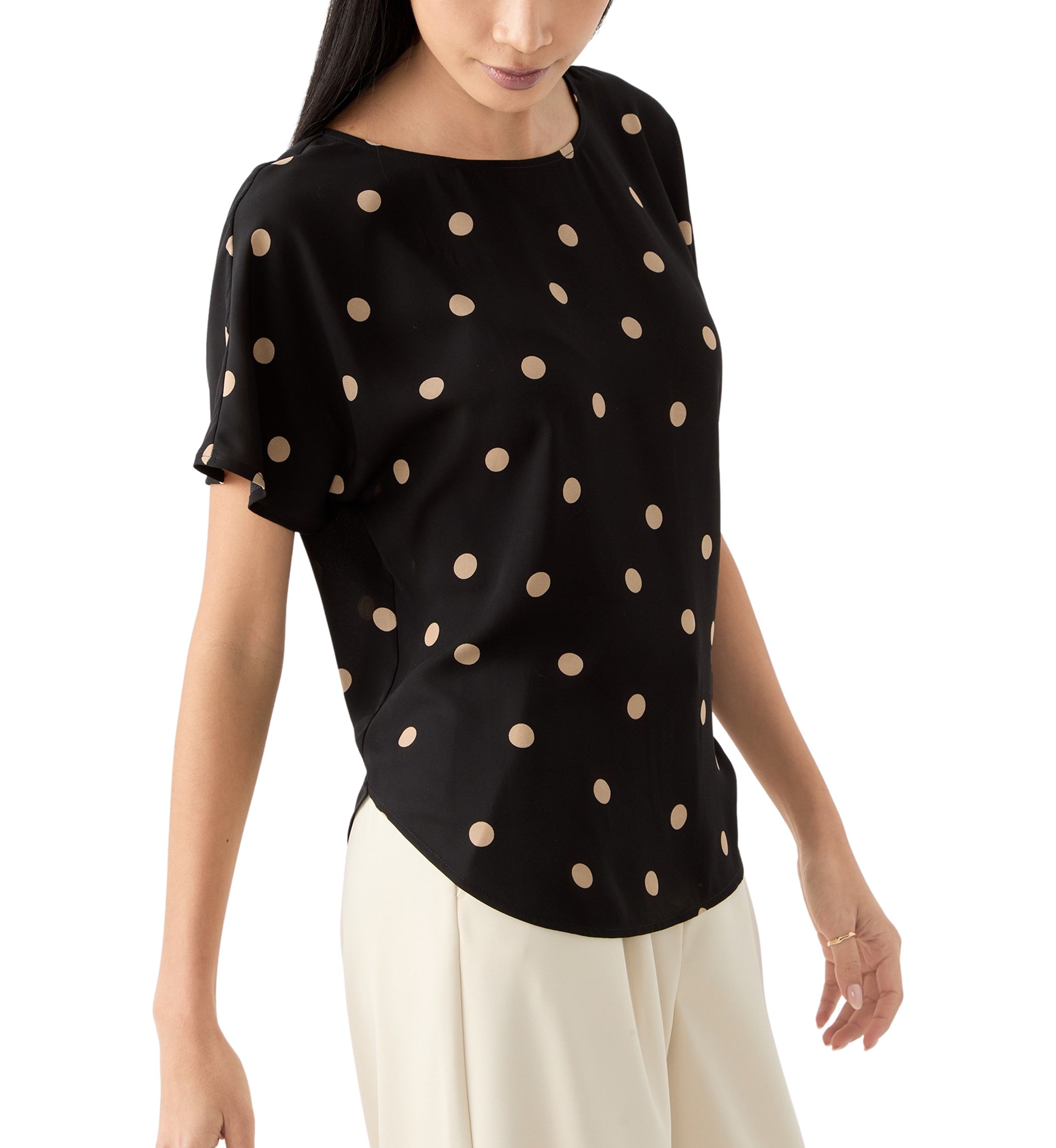 Petite Short Sleeve Boat Neck Blouse