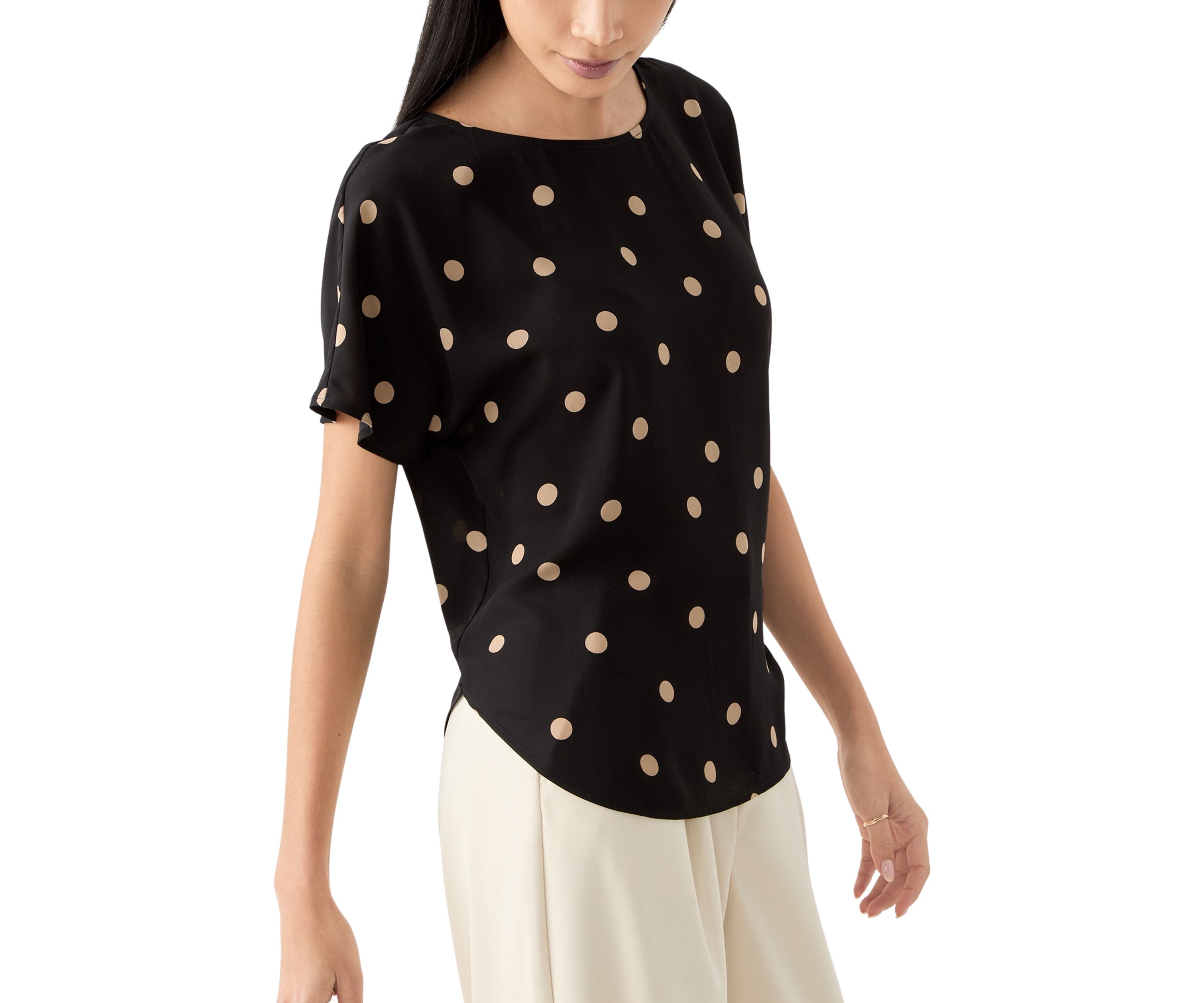 Petite Short Sleeve Boat Neck Blouse