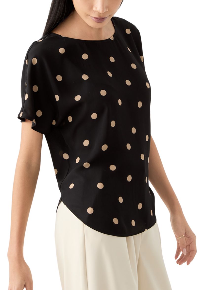 Petite Short Sleeve Boat Neck Blouse