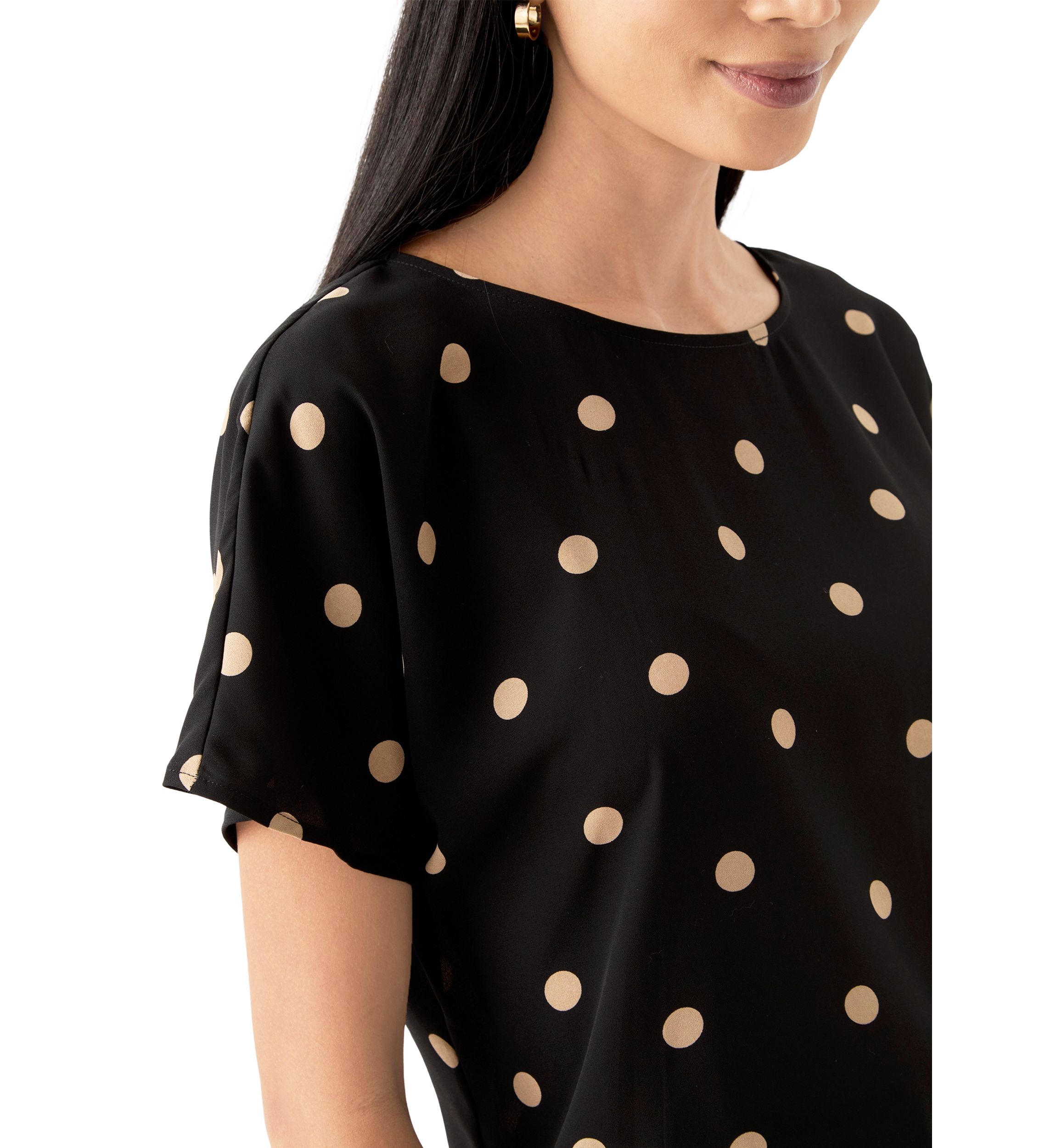 Petite Short Sleeve Boat Neck Blouse
