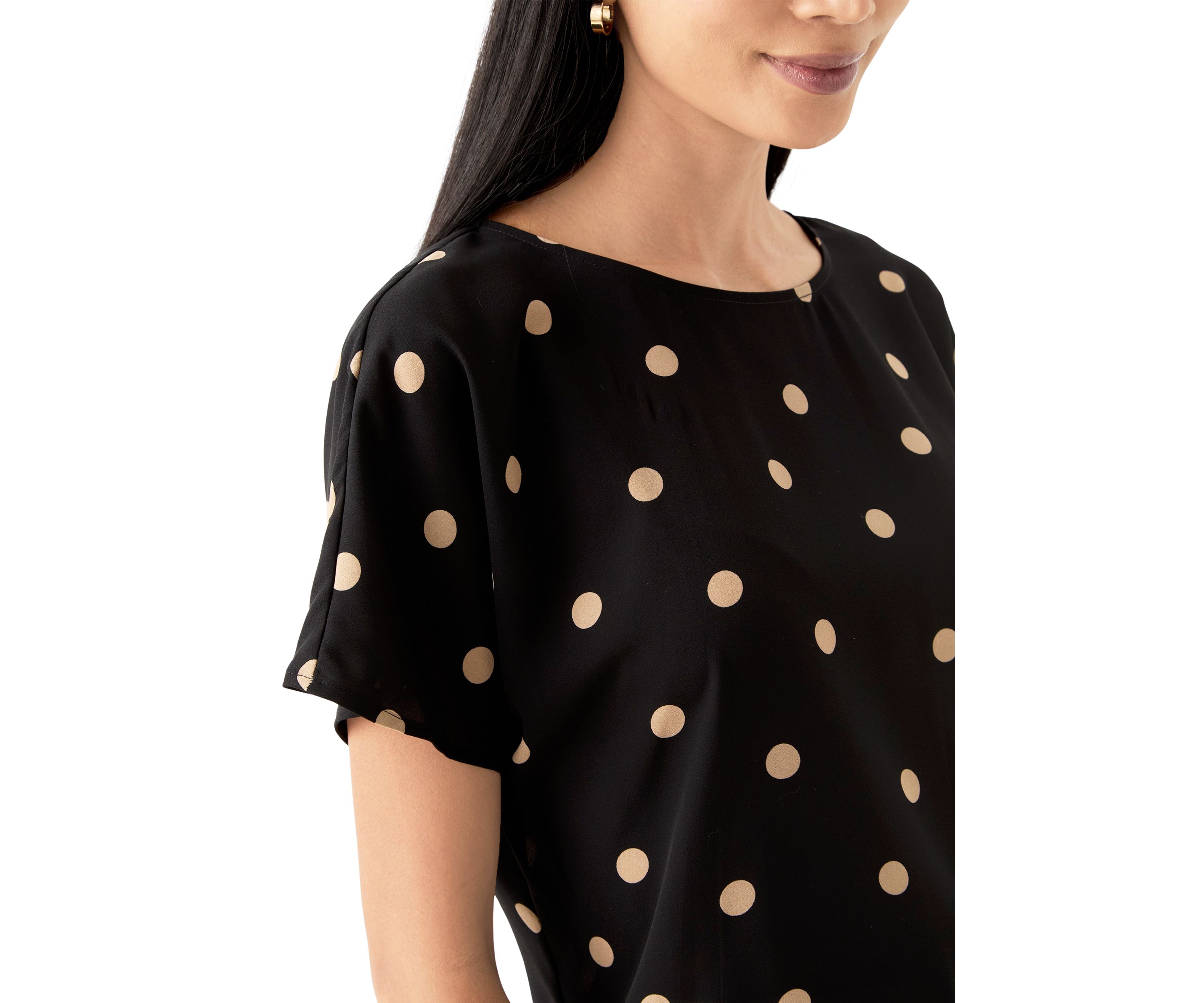Petite Short Sleeve Boat Neck Blouse