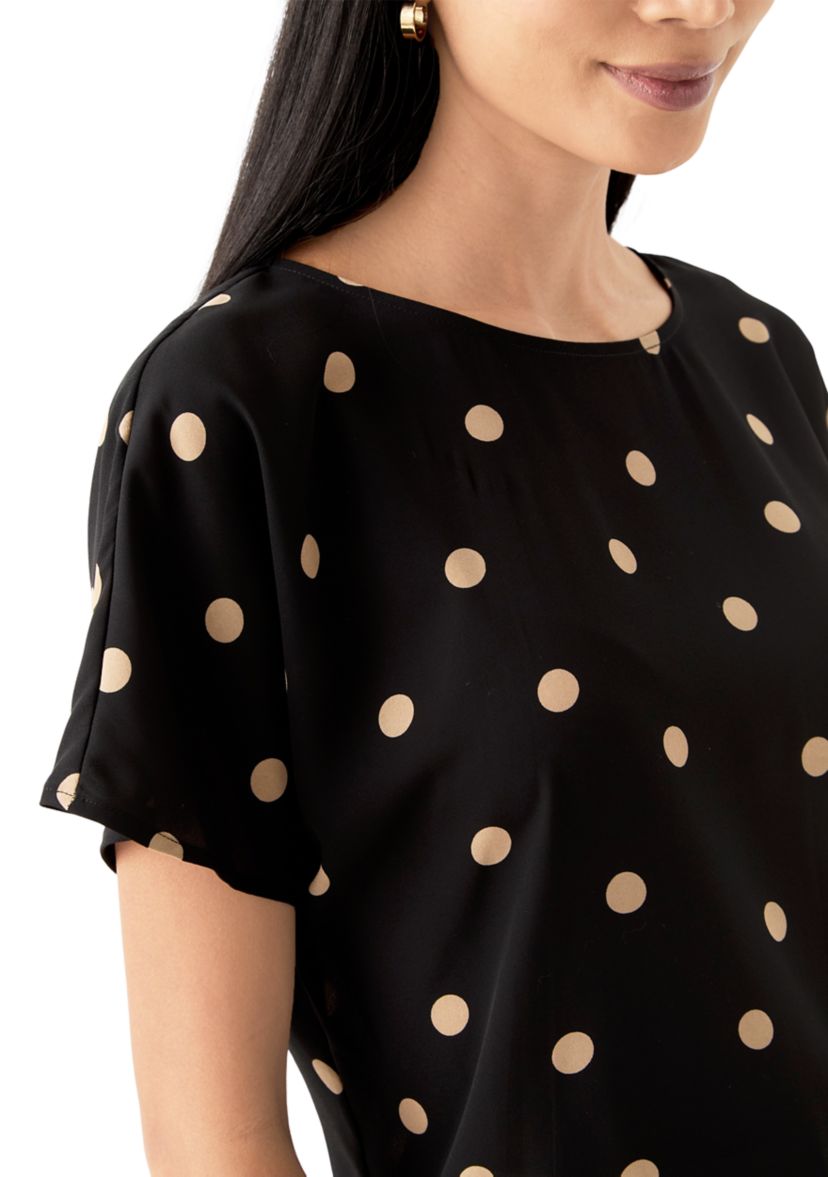 Petite Short Sleeve Boat Neck Blouse