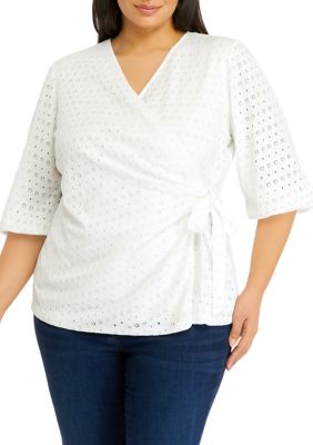 Anne Klein Eyelet Blouson Sleeve Wrap Top