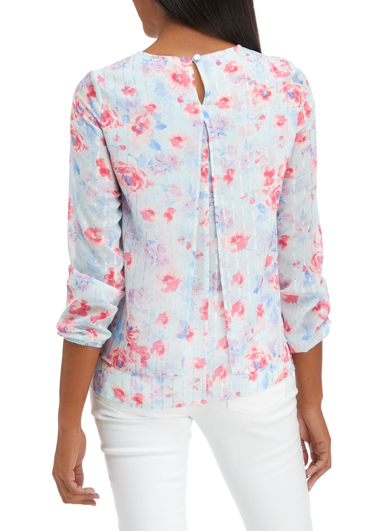 Womens Long Sleeve Printed Double Layer Blouse with Elastic Cuff