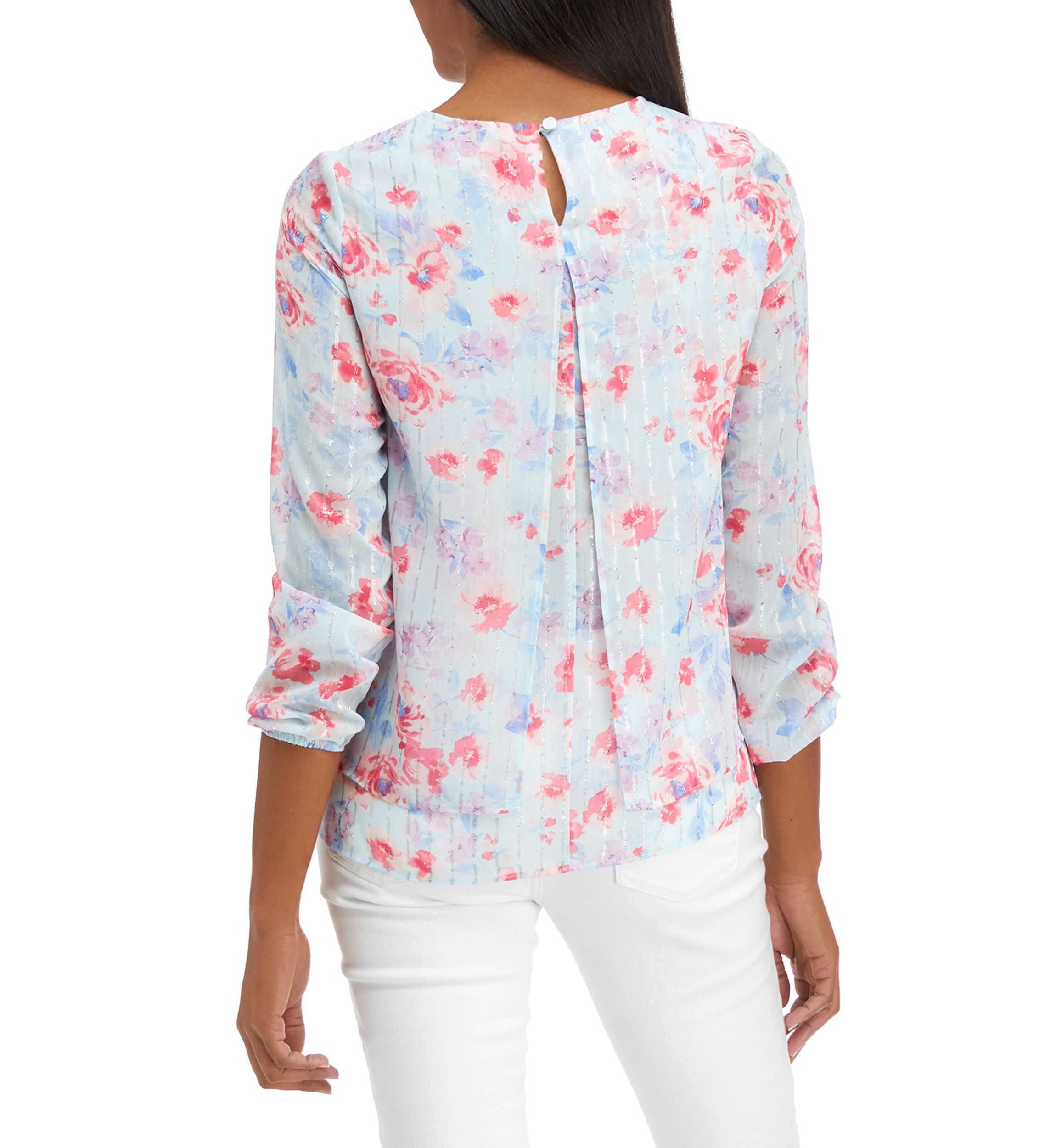 Womens Long Sleeve Printed Double Layer Blouse with Elastic Cuff
