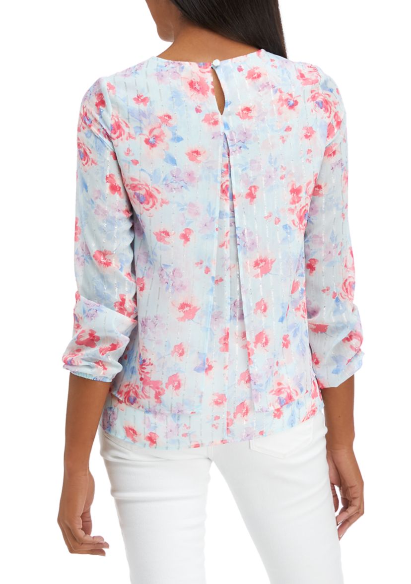 Womens Long Sleeve Printed Double Layer Blouse with Elastic Cuff
