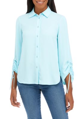 Anne Klein Women's Long Sleeve Ruched Sleeve Button Down Blouse | belk
