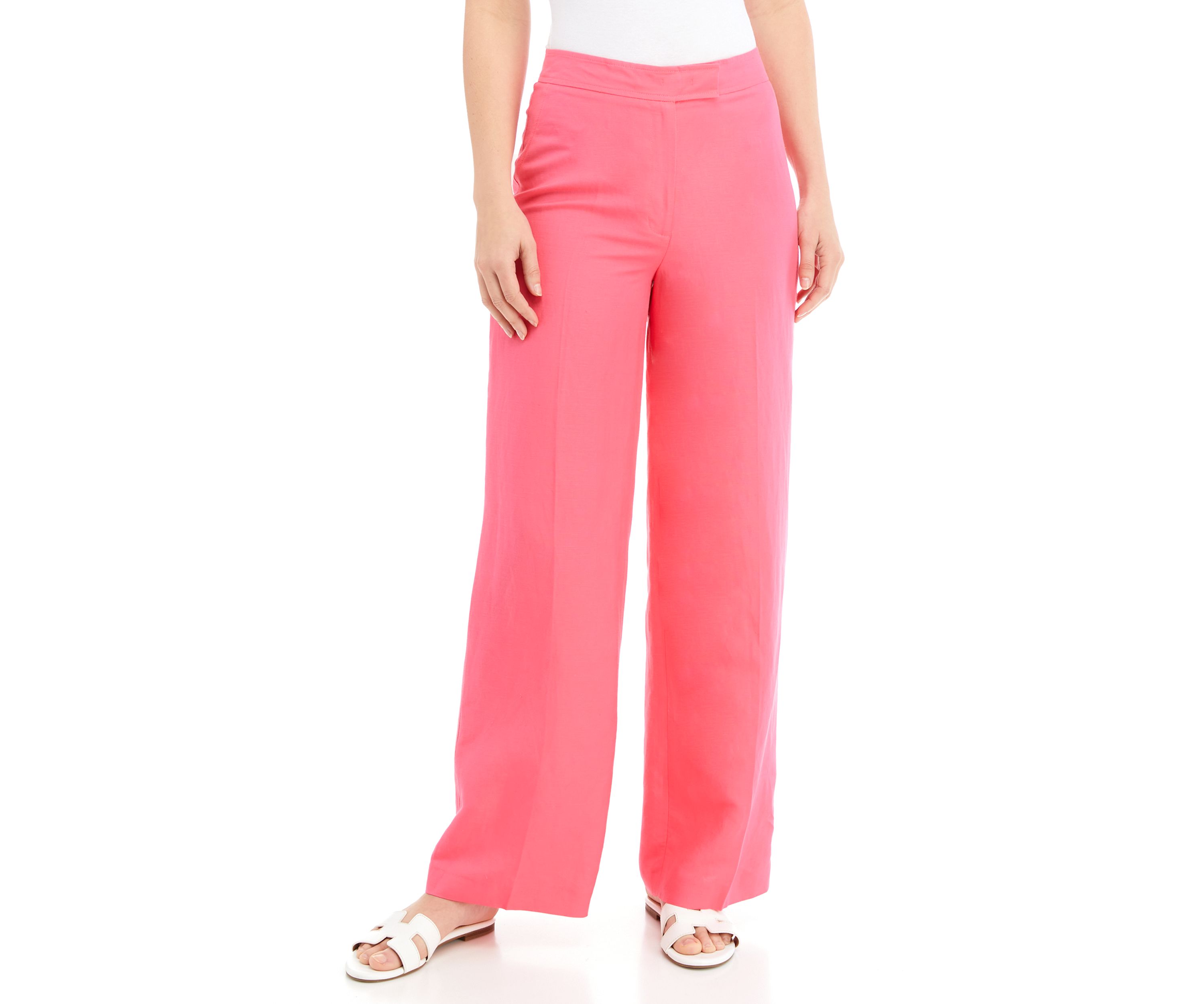 Womens Fly Front Wide Leg Trouser Pants