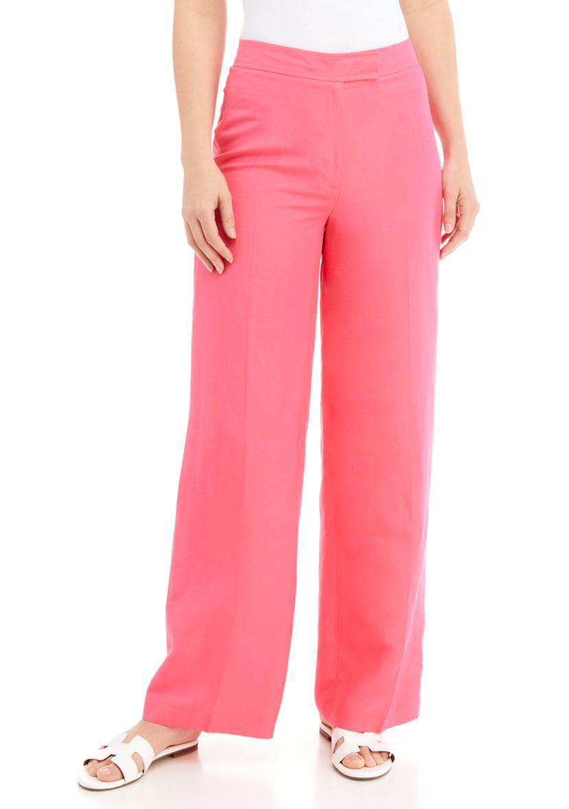 Womens Fly Front Wide Leg Trouser Pants