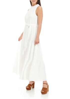 Women's Sleeveless Tie Neck Tiered Maxi Dress