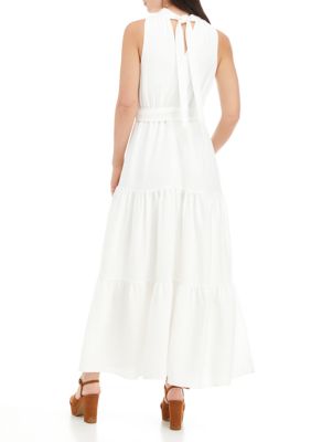 Women's Sleeveless Tie Neck Tiered Maxi Dress