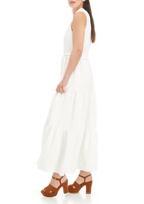 Women's Sleeveless Tie Neck Tiered Maxi Dress