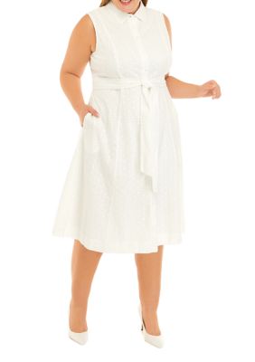 AK Anne Klein Women's Plus Size Diane Midi Shirtdress, White, 14W