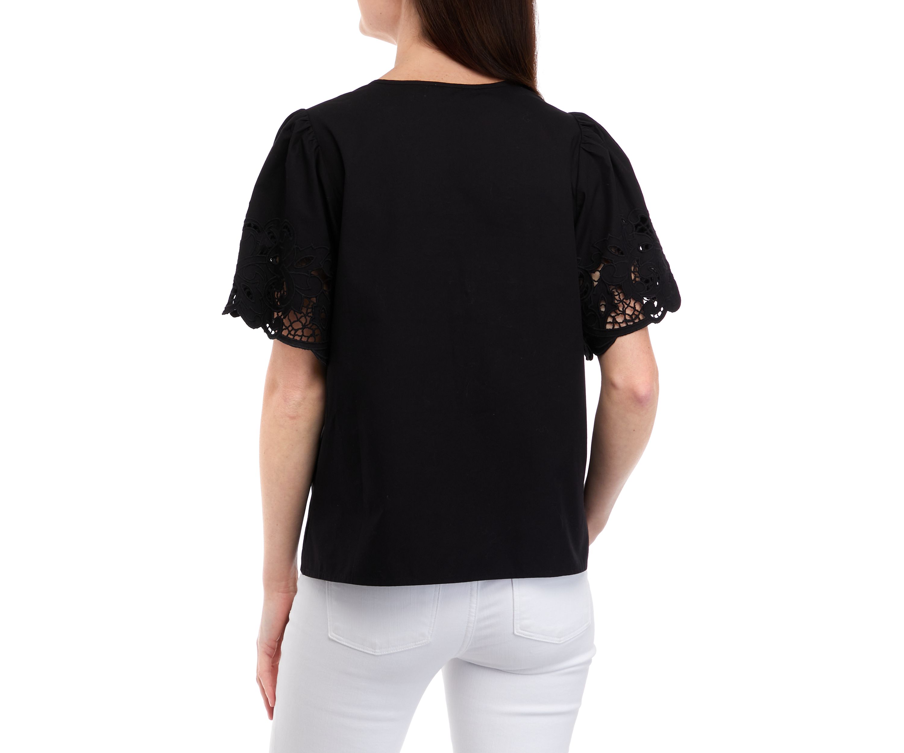 Womens Short Flutter Sleeve Embroidered Blouse