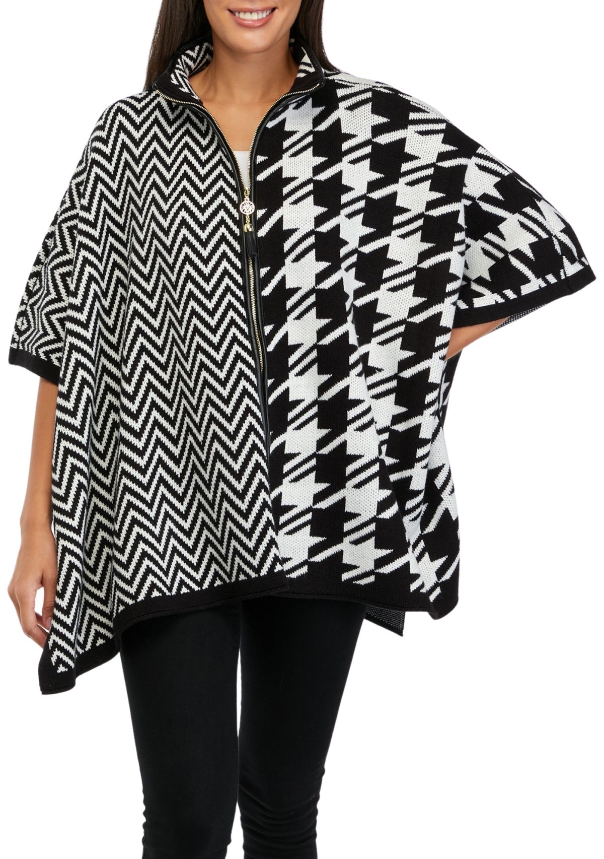 Womens Pattern Zip Front Cape